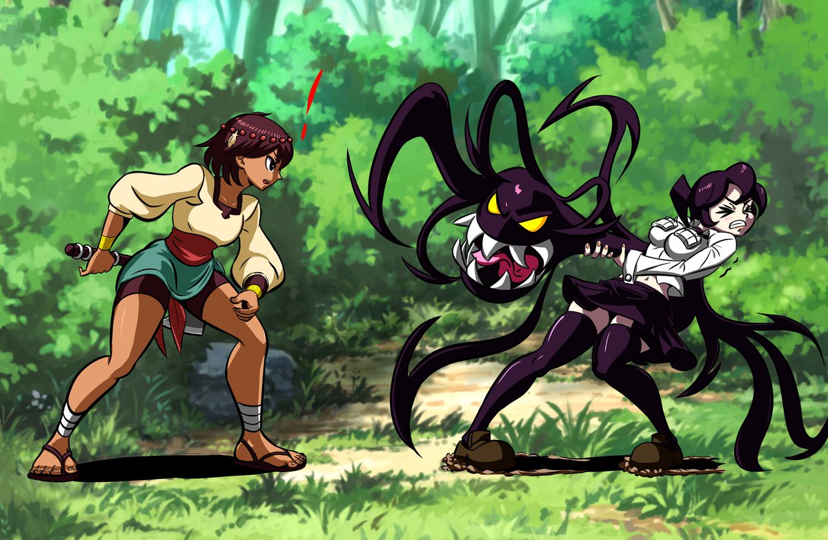 Mojik Twitter ನಲ ಲ Skullgirls X Indivisible 喧嘩っ早いサムソン 背景はibispaint内のもの 五日くらい苦戦して描き続けて累計24時間かかった 普段複数キャラ描かないから目線とかうまく合わせられない 苦労して描きあげたけど Ajnaの腰に巻いてるの