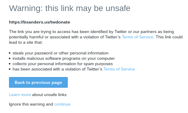 Twitter blocks Bernie Sanders' donations immediately on campaign launch https://twitter.com/BernieSanders/status/1097835585232879621 … #Bernie2020 #FeelTheBern