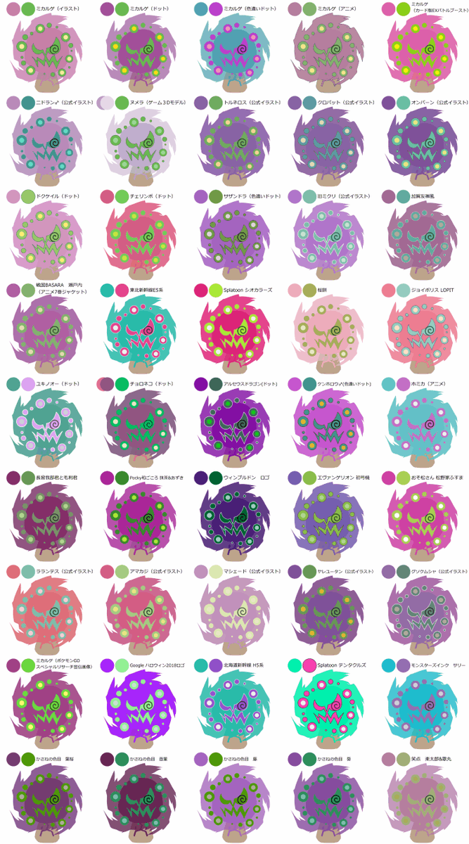 ミジンコ Sur Twitter 他人に理解されにくい自分の好きなもの 紫 緑の配色 画像は以前作ったミカルゲの配色見本