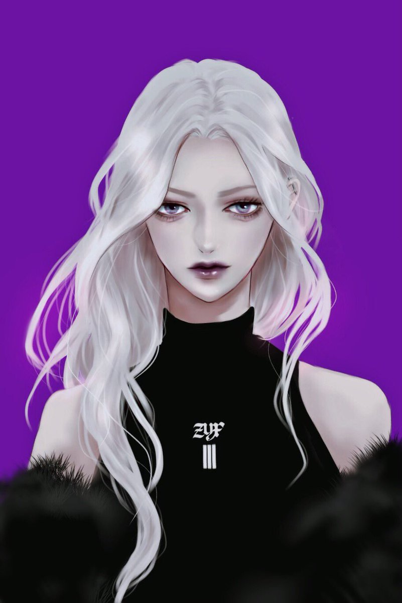 1girl solo purple background long hair looking at viewer white hair simple background  illustration images