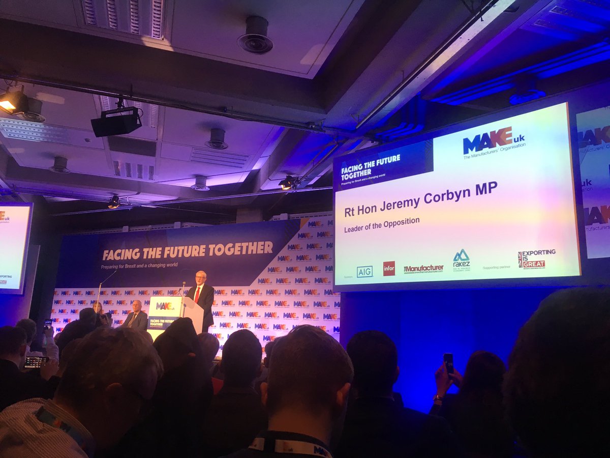 Curzonconsults's tweet photo. @MakeUK_ keynote speaker Jeremy Corbyn talks about skills, uncertainty and supply chain in UK #manufacturing sector #mfg2019 https://t.co/hZDPDs9EUy
