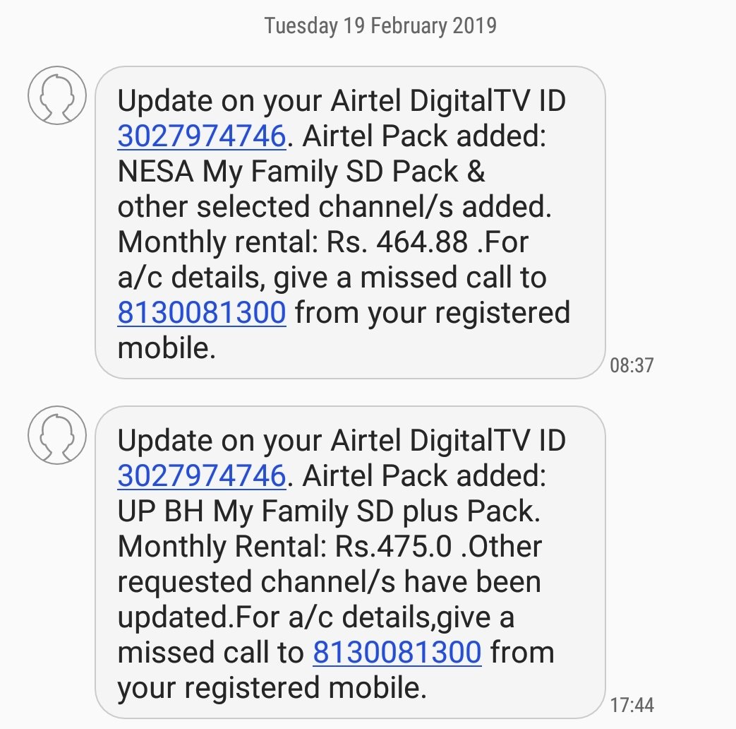 bindaschoudhary's tweet photo. @Airtel_Presence what a great service  by airtel dth, i choose  my own pack after 5 days airtel activate  different  pack which one is more expensive, when i call in care then they activate  more expensive.. good service  by airtel https://t.co/UyJHtcfan9