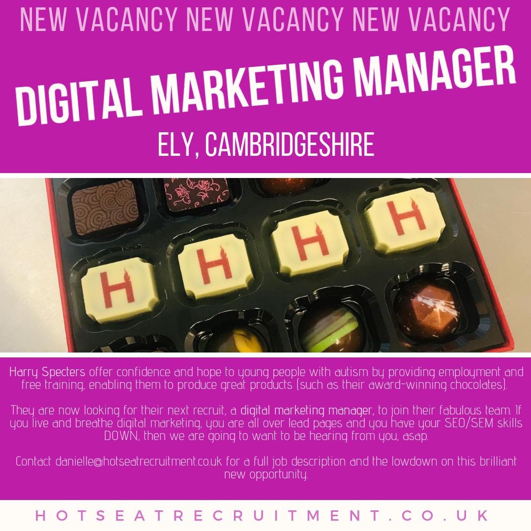 Digital Marketing Manager required over with the AMAZING Harry Specters in Ely! I LOVE these wonderful people. An incredible social mission to support young adults with Autism - AND Chocolate. I KNOW RIGHT?! hotseatrecruitment.co.uk/job/digital-ma… … #digitalmarketing #digitalmarketingjobs