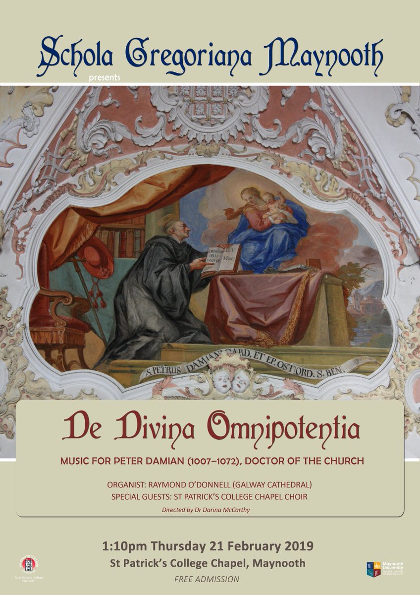 Lunchtime concert: Schola Gregoriana Maynooth (St Patrick’s College Maynooth & NUI Maynooth ensemble) will perform Thursday 21st February at 1.10pm in the the beautiful surroundings of the college chapel #theology #music
