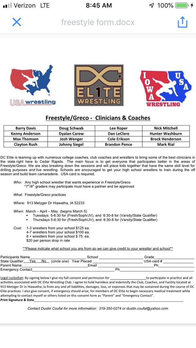 With the high school wrestling season coming to a close it is now time to focus on the upcoming freestyle/greco season. We are offering team rates and have some awesome clinicians lined up. Please share the form and dm me if you have any questions. #freco