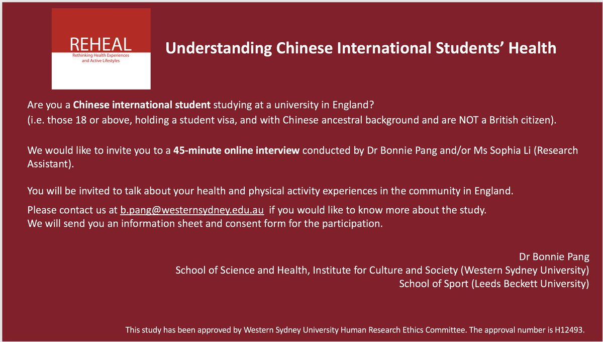 REHEALChinese (@rehealc) on Twitter photo If you're a Chinese international student currently studying at a university in England, we would love to talk to you! Please contact us at b.pang@westernsydney.edu.au <a href="/UKCISA/">UK Council for International Student Affairs</a> <a href="/UniversitiesUK/">Universities UK</a> <a href="/UoMChina/">Manchester China Institute</a> <a href="/ox_chinacentre/">Oxford China Centre</a> <a href="/UOBChina/">China Institute</a> <a href="/USSUChineseSoc/">USSU Chinese Society</a> #internationalstudents If you're a Chinese international student currently studying at a university in England, we would love to talk to you! Please contact us at b.pang@westernsydney.edu.au <a href="/UKCISA/">UK Council for International Student Affairs</a> <a href="/UniversitiesUK/">Universities UK</a> <a href="/UoMChina/">Manchester China Institute</a> <a href="/ox_chinacentre/">Oxford China Centre</a> <a href="/UOBChina/">China Institute</a> <a href="/USSUChineseSoc/">USSU Chinese Society</a> #internationalstudents