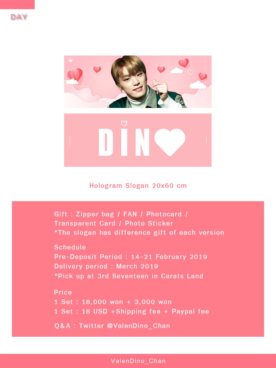 ValenDino_Chan's tweet photo. 2019 YOU ARE MY VALEN SLOGAN KIT
Day Ver. &amp; Night Ver.
⭐Special Gift⭐

💎Mini Banner 💎
*Special gifts for the first 5 people to pick up at Caratland

*GO.
Special gifts for the first 2 G.O. final order get  Mini Banner 

Period > 14 - 21 FEB 19 

💓G.O plz DM 💓

Thank you 🙇‍♀️ https://t.co/8V3Xgmyj3d