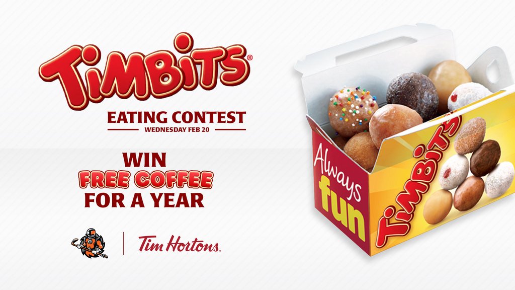 Eat 🍩's.  Win ☕️.

Sign for a chance to compete at the game Wednesday!
➡️ bit.ly/TimbitsContest