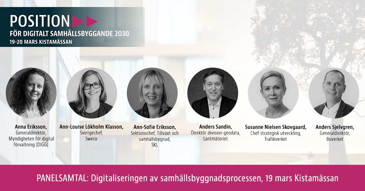 Nationella satsningar pågår för att få en digital samhällsbyggnadsprocess. Målet är ett effektivt standardiserat informationsflöde från idé och planering till byggande och förvaltning. Paneldeltagarna besvarar bland annat vad deras egna organisationer bidrar med! #Position2030