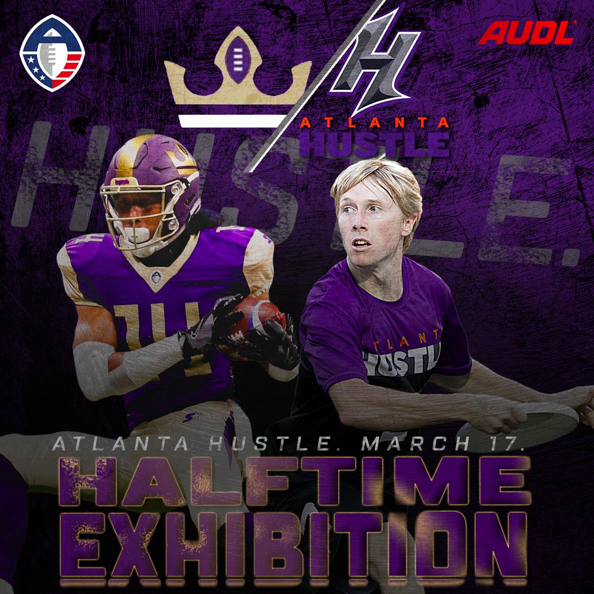 #BREAKING: Hustle exhibition scheduled in front of 15,000+ fans at @aaflegends game on 3/17. This is the 4th @theaudl exhibition at a pro football game. Could this be the biggest crowd to see ultimate in southeast history? Don't miss it. HALF OFF TICKETS ow.ly/y0Ul30nKRis
