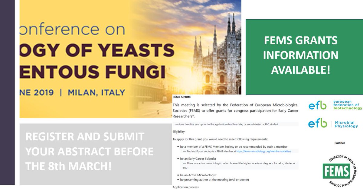 EFBiotechnology's tweet photo. @FEMSTweets Grant available for #PYFF7 meeting! Register and submit your abstract before the 8th March! https://t.co/4WSx2kKHyG
#research #science #pyff #meeting #grants #FEMS #student #PhD #microbiology #EuropeanFederationofBiotechnology #EFB #biotech #biotechnology https://t.co/AcrEyem0o2