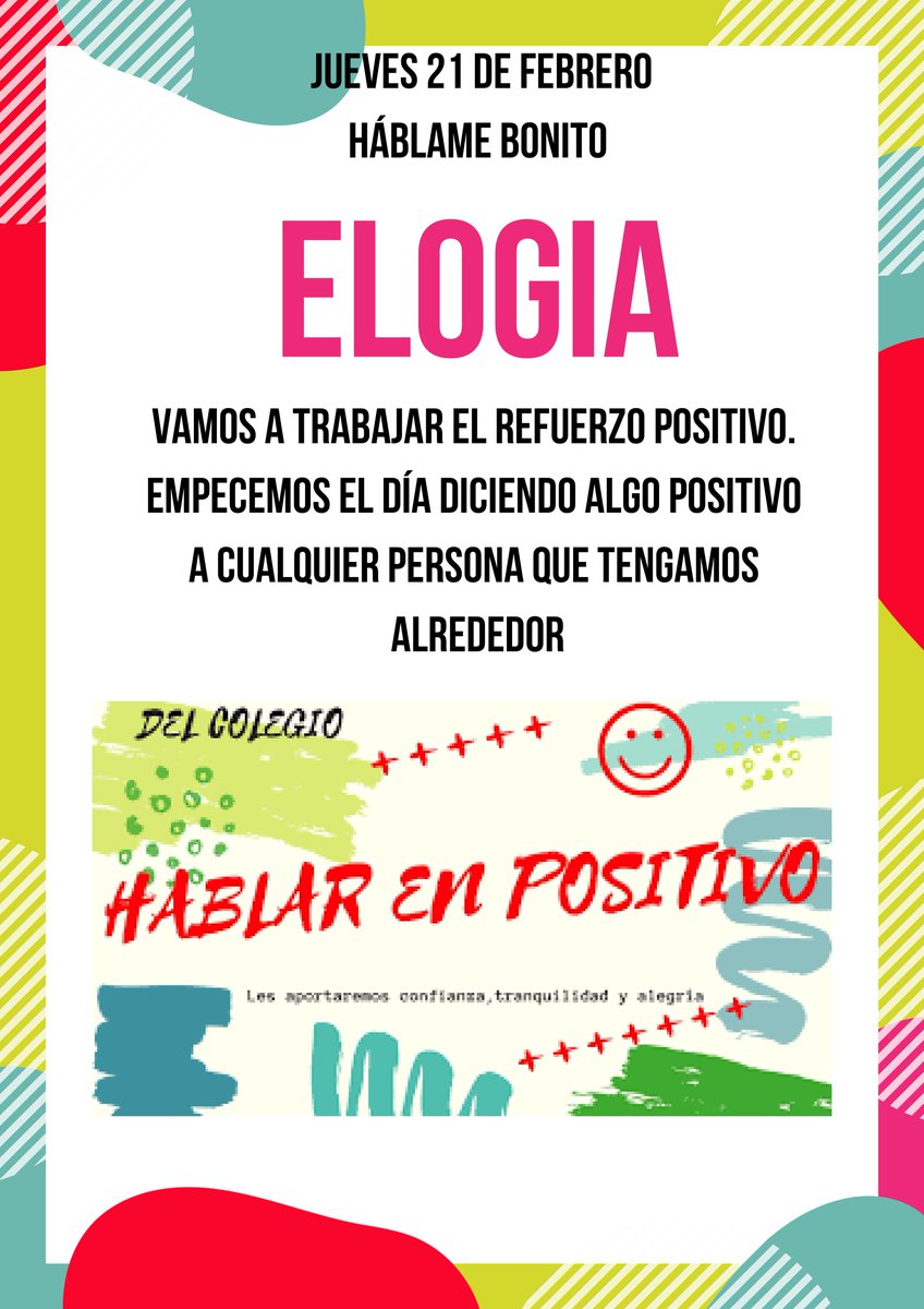 Vamos a trabajar hoy el #refuerzoPositivo. Empecemos el día diciendo algo #positivo a cualquier persona que tengamos alrededor.

#HablameBonito #parlamBe  #elogia