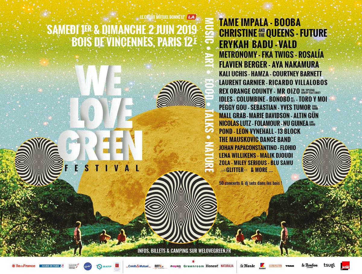 De nouveaux artistes rejoignent la programmation du festival <a href="/WeLoveGreen/">WE LOVE GREEN</a> 2019 #Paris !

🔖 Les différents pass et billetteries : places-concert.com/festival-31/bi… 

🎵Nouveaux noms annoncés : <a href="/Columbine2k16/">COLUMBINE</a> <a href="/idlesband/">I D L E S</a> <a href="/nuguinea/">NuGuinea Nft</a> <a href="/13BlockOfficiel/">13 BLOCK</a>, <a href="/BluSamu/">Blu Samu</a> <a href="/vald_ld/">VALD</a> <a href="/folamourbb/">Folamour</a> ...