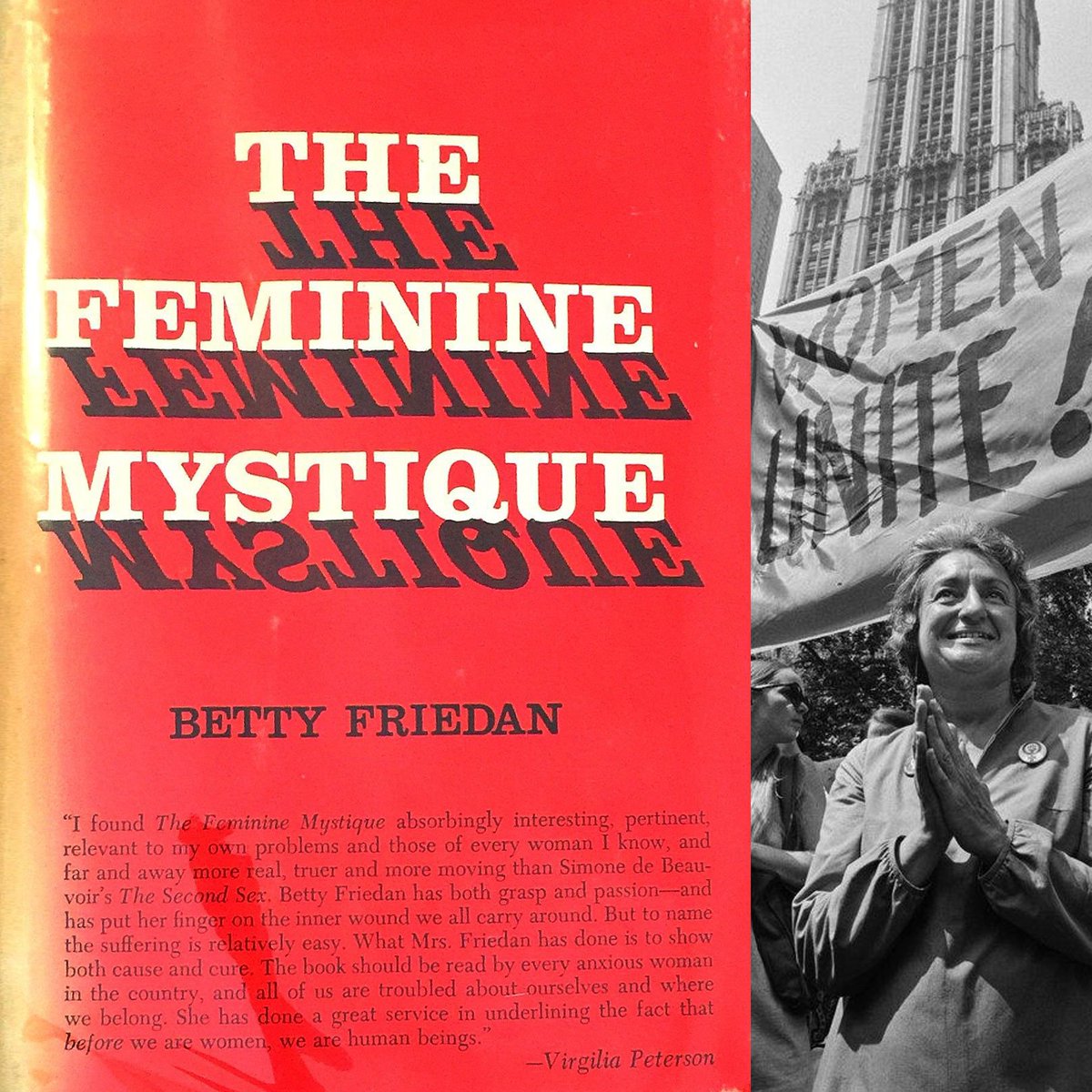 bossladieswhere's tweet photo. Happy book Bday #TheFeminineMystique! Credited for sparking 2nd wave feminism in 🇺🇸1963 #Friedan speaks of women's unhappiness despite material comfort & marriage wkids, questioning advertisers, mags & education for narrowing them as housewives & making them lose their identities https://t.co/s0XSx9TXIe