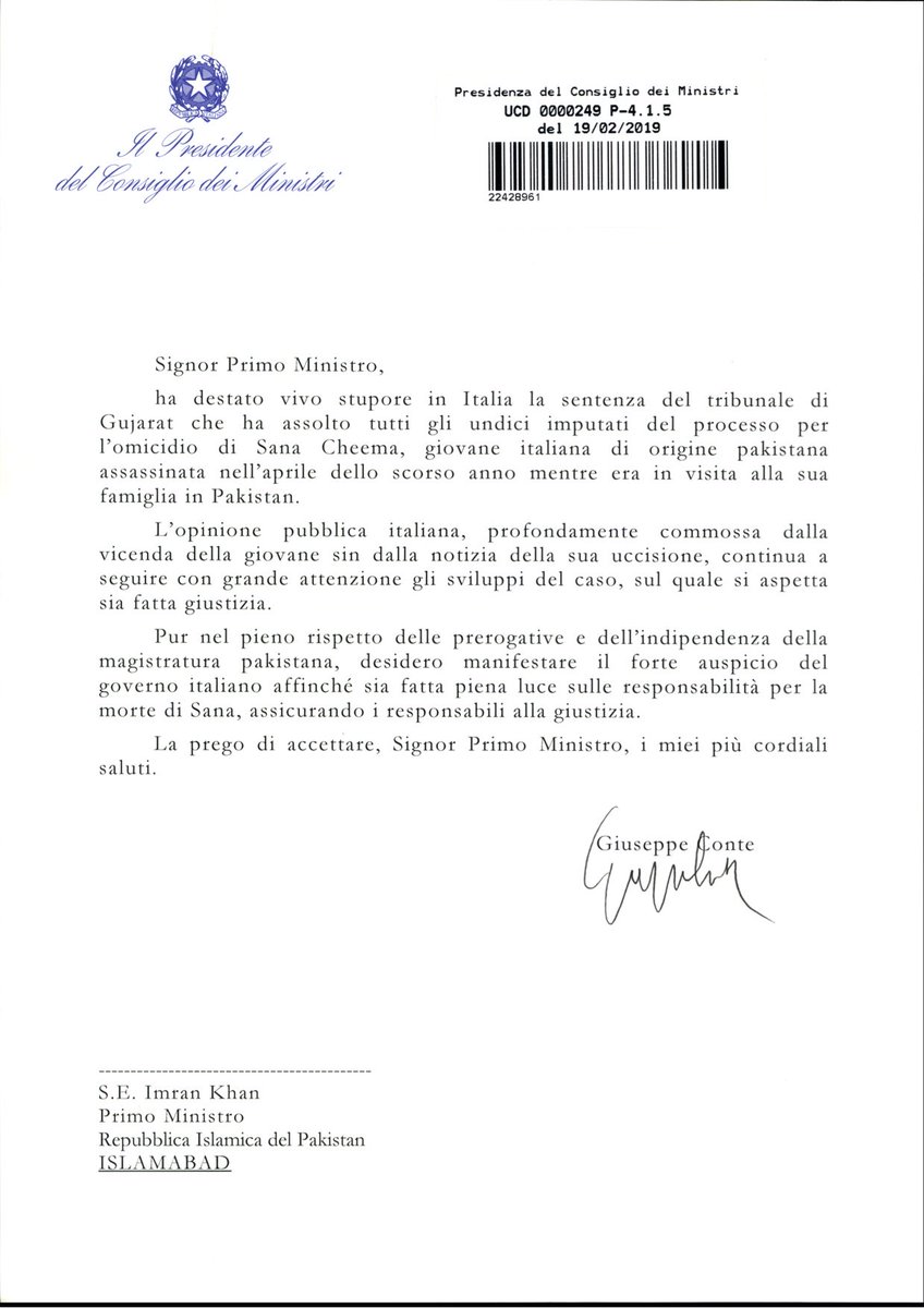 Lettera al governo italiano
