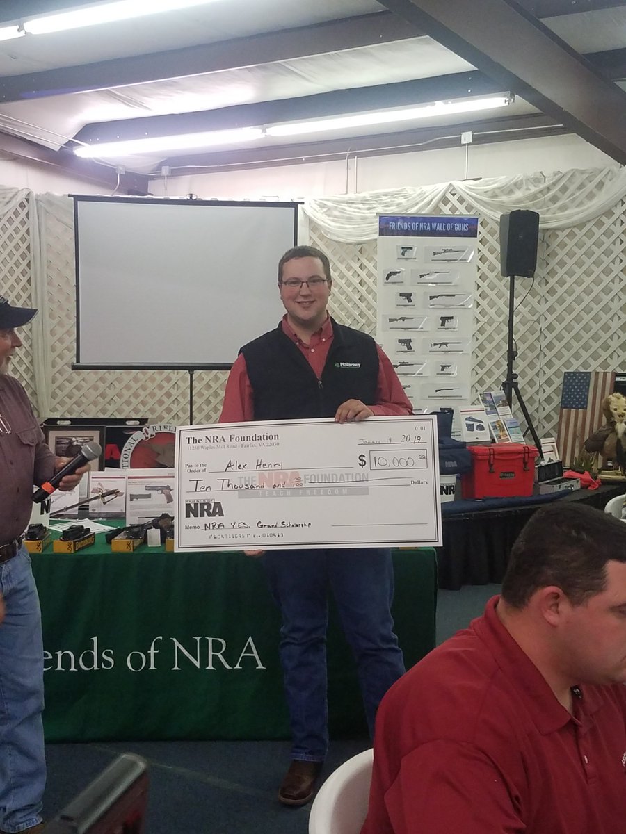 NRA_YES's tweet photo. At the Arkansas State Friends of NRA event, our Grand Scholarship winner Alex was formally presented with his scholarship! Thank you Alex for all you do to support NRA programs! If you're a Y.E.S. alum and have news to share on social media or the alumni newsletter let us know! https://t.co/xqBesrJskZ