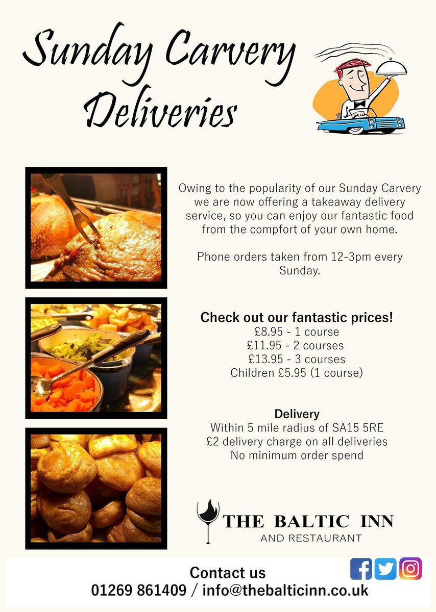 TheBalticInn's tweet photo. Another chance to win!
#Competition - #Takeaway #SundayCarvery for 2, delivered direct to your door (1 course, winner must be based within 5 miles radius)
Head to our FB page to enter https://t.co/heIadGPnDz
WINNER to be announced on MONDAY!

#TheBalticInn #TakeawaySundayCarvery https://t.co/Ydblxt0a7N