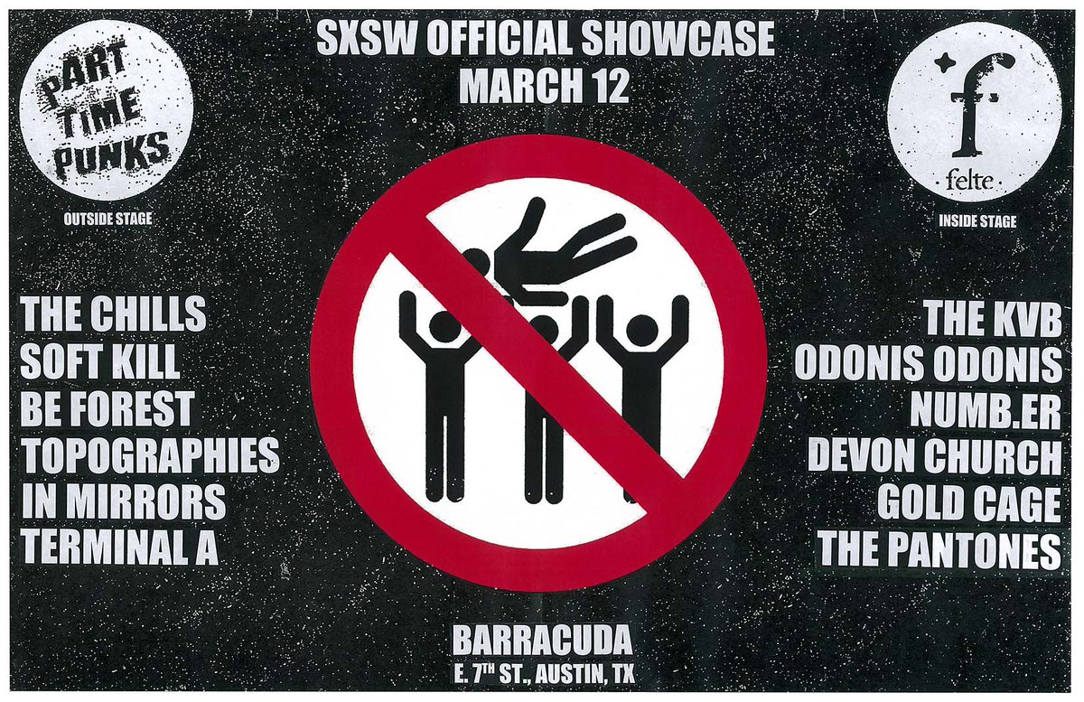 Back in Austin @sxsw w/ @parttimepunks At @barracudaaustin | Our Stage Includes @TheKVB @odonisodonis @Numb_er_la @iamdevonchurch Gold Cage @thepantonesband bit.ly/2TTqjIN