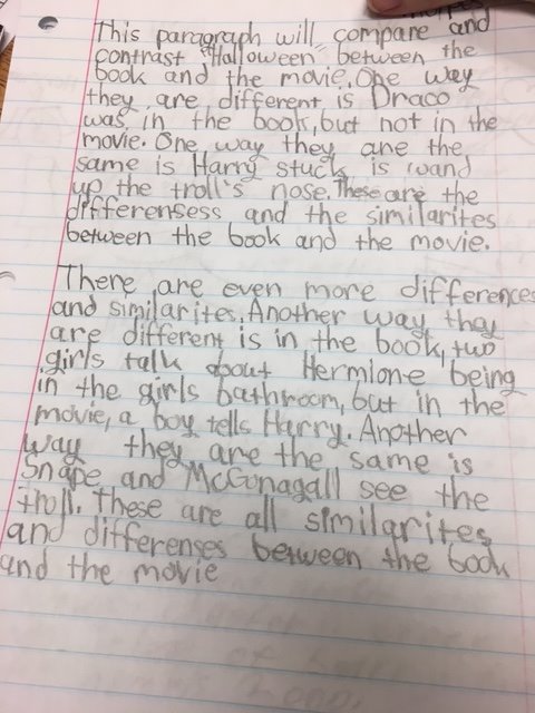 PeachStateTeach's tweet image. This week, students are working on compare and contrast writing between two sources. Check out those transition words and detailed examples! #modeledreading #3rdgrade