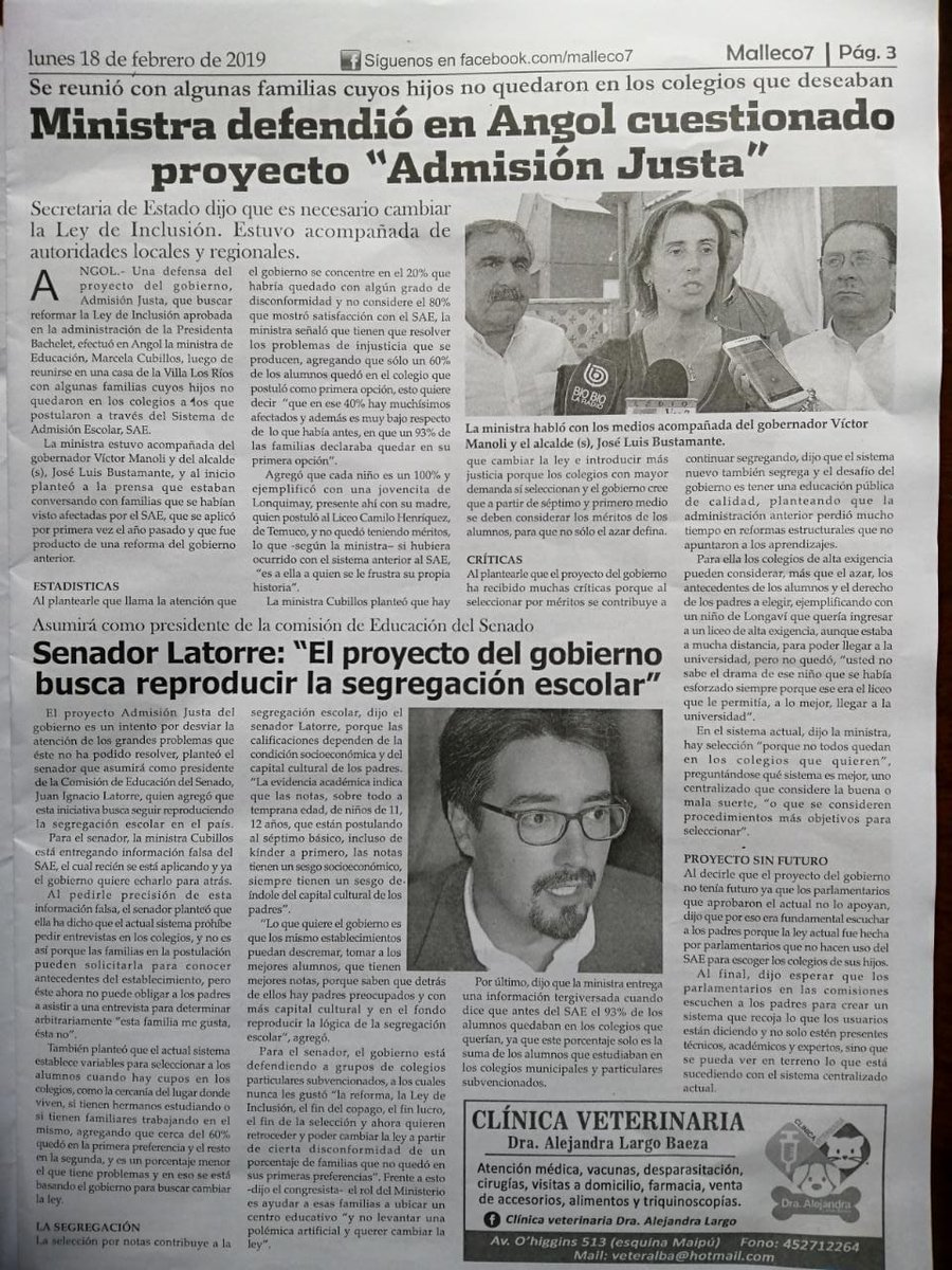 Nuestro senador del Frente Amplio <a href="/LatorreJI/">Juan Ignacio Latorre</a> explicando en el diario provincial Malleco7 cómo el proyecto del gobierno tiene como propósito reproducir la segregación escolar, dejándole claro además a la comunidad de Malleco q la visita de la ministra Cubillos se basó en mentiras.