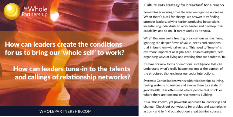 wholepartners's tweet photo. How can purpose, strategy and culture energise (as opposed to eat) one another in organisations?! #systemicconstellations works with the emotional intelligence of #HumanNetworks to help teams and whole organisations work better together.  A quick read for curious minds. https://t.co/J0mzdXhOBl