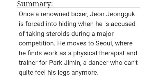 29) Fight or Flight https://archiveofourown.org/works/14461851/chapters/33409812• 70k words• boxer jk• dancer jm :(• this story was unlike everything i've read so far, the dynamic between jikook, damn.• just.... wow• i cried a lot• i wish i could give unlimited kudos