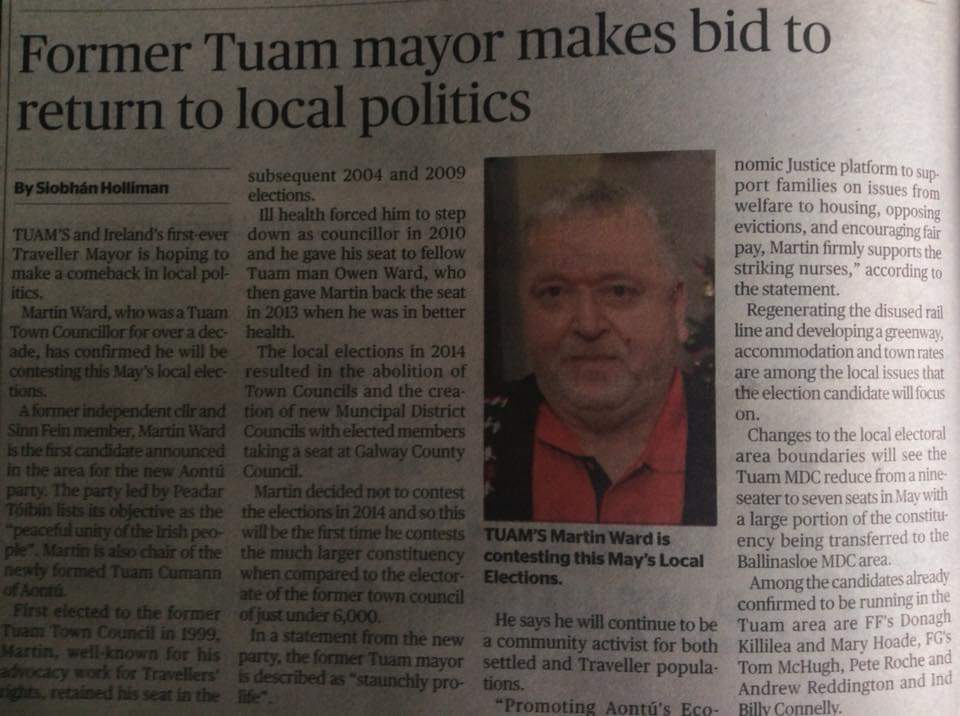 tomasocarthaigh's tweet photo. #MartinWard, the #Tuam candidate for #Aontú in the news this week... @AontuIE @Toibin1 @AllEqually https://t.co/j7CIqFJhAw