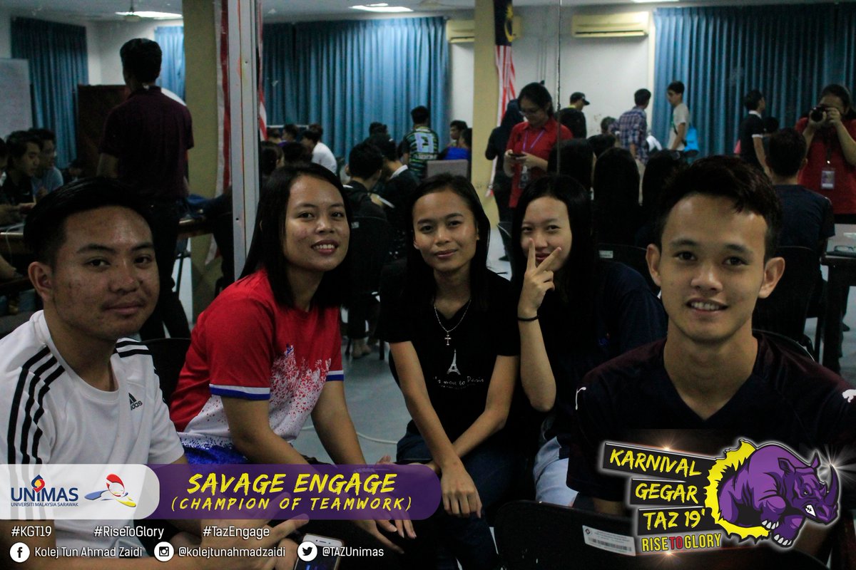 TAZUnimas's tweet photo. [LIVE UPDATE]

SAVAGE ENGAGE : CHAMPION OF TEAMWORK
19 FEBRUARI 2019 (SELASA)
KOLEJ TUN AHMAD ZAIDI

#KGT19
#RiseToGlory
#TazEngage
#EvolusiMahasiswaMenerajuiRevolusi https://t.co/jy6sN4ml4o