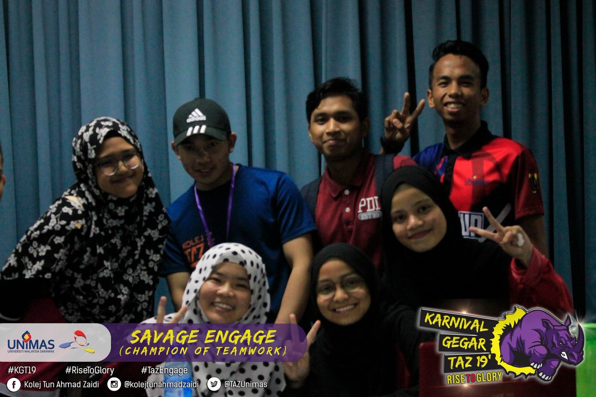 TAZUnimas's tweet photo. [LIVE UPDATE]

SAVAGE ENGAGE : CHAMPION OF TEAMWORK
19 FEBRUARI 2019 (SELASA)
KOLEJ TUN AHMAD ZAIDI

#KGT19
#RiseToGlory
#TazEngage
#EvolusiMahasiswaMenerajuiRevolusi https://t.co/jy6sN4ml4o