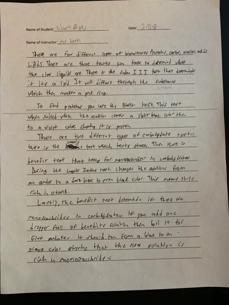 coach_matar's tweet photo. At Paschal High School, Mr. Lovell incorporates literacy in Biology by asking students to reflect on labs they have performed! #selfrelectiion #TELPASWriting @McCone_Literacy @fwisd @TictateTate @PaschalHigh https://t.co/j3RLjbGbcW