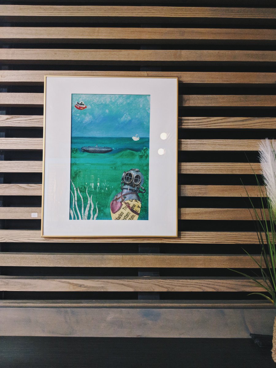 Around the cafe, you might notice these fantastic works from the featured artist, Michael Toti. Michael is a collage and assemblage artist who applies his graphic design training, illustration skills and love of quirky detail to 2-D and 3-D works.