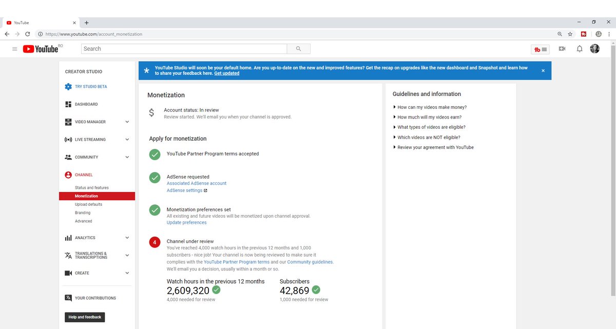 Deepchilltrax's tweet photo. @TeamYouTube this is the screenshot. The account status has not changed since the end of november 2018. https://t.co/qV1iXcDkyi