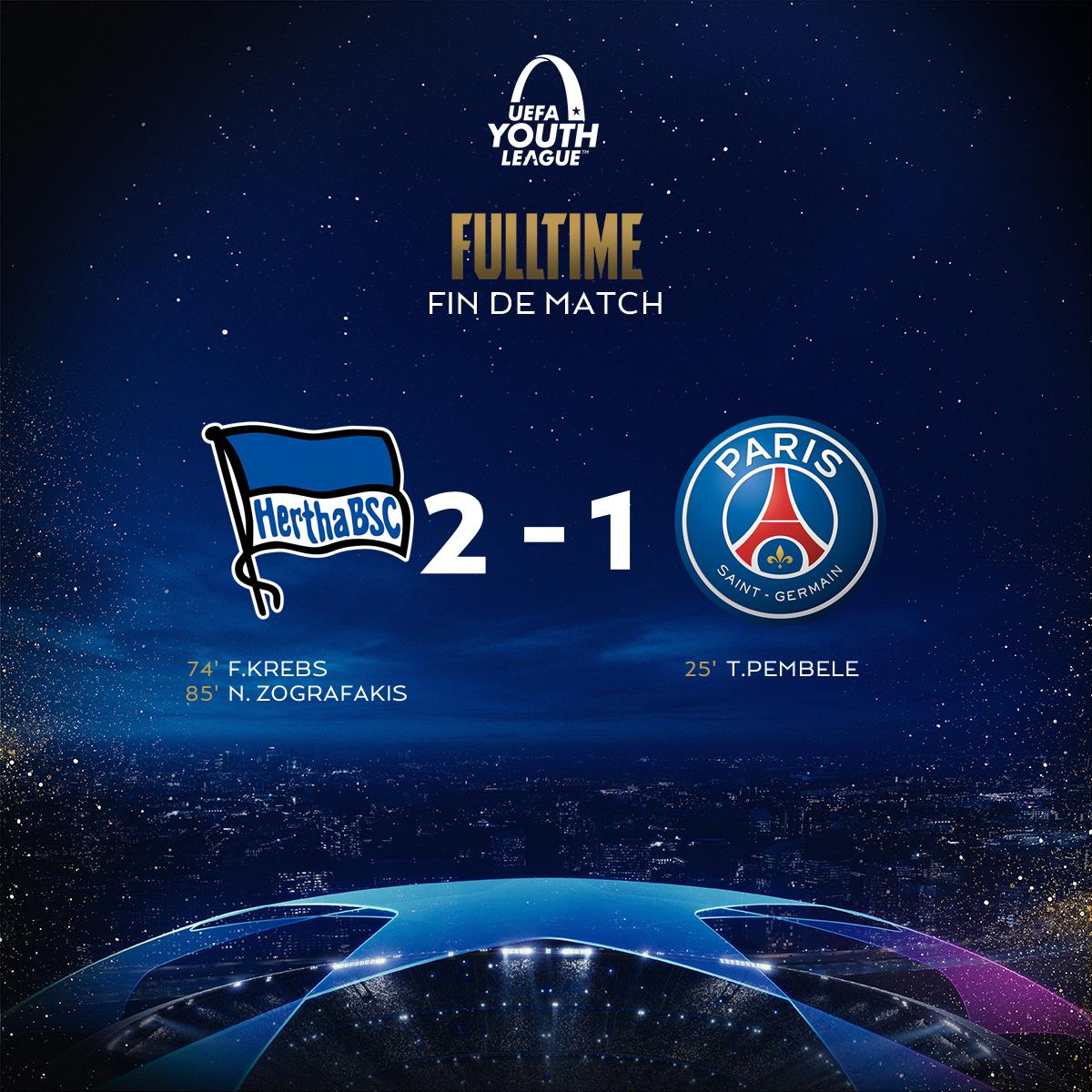 PSG_espanol's tweet photo. ⌚️ Nuestros Titis han sido eliminados de la @UEFAYouthLeague al caer 2 a 1 ante el Hertha Berlin 😢 #BSCPSG https://t.co/X60pnke7hV