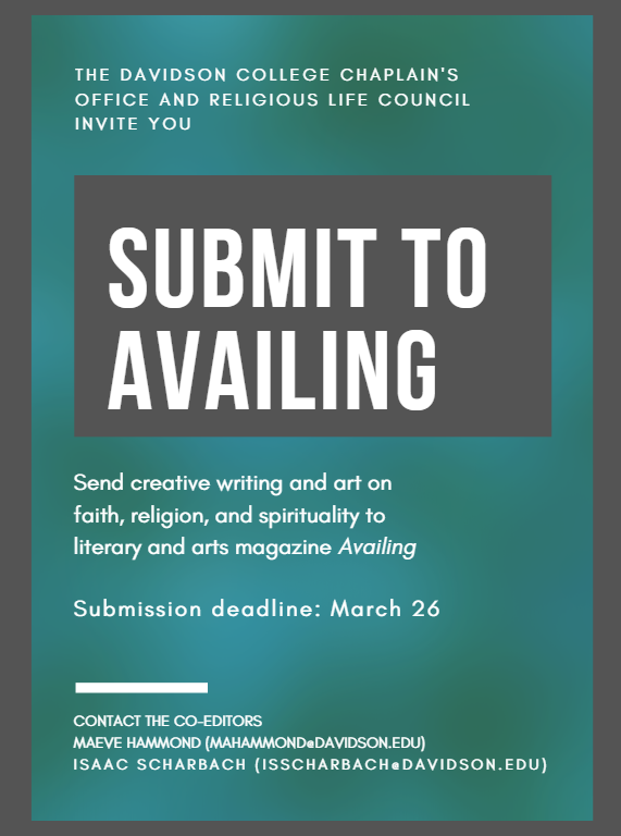 dc_chaplain's tweet photo. Don't forget to submit your spiritual creative work by March 26th to be in the 2019 edition of the magazine Availing. https://t.co/URcD0oKxhB
