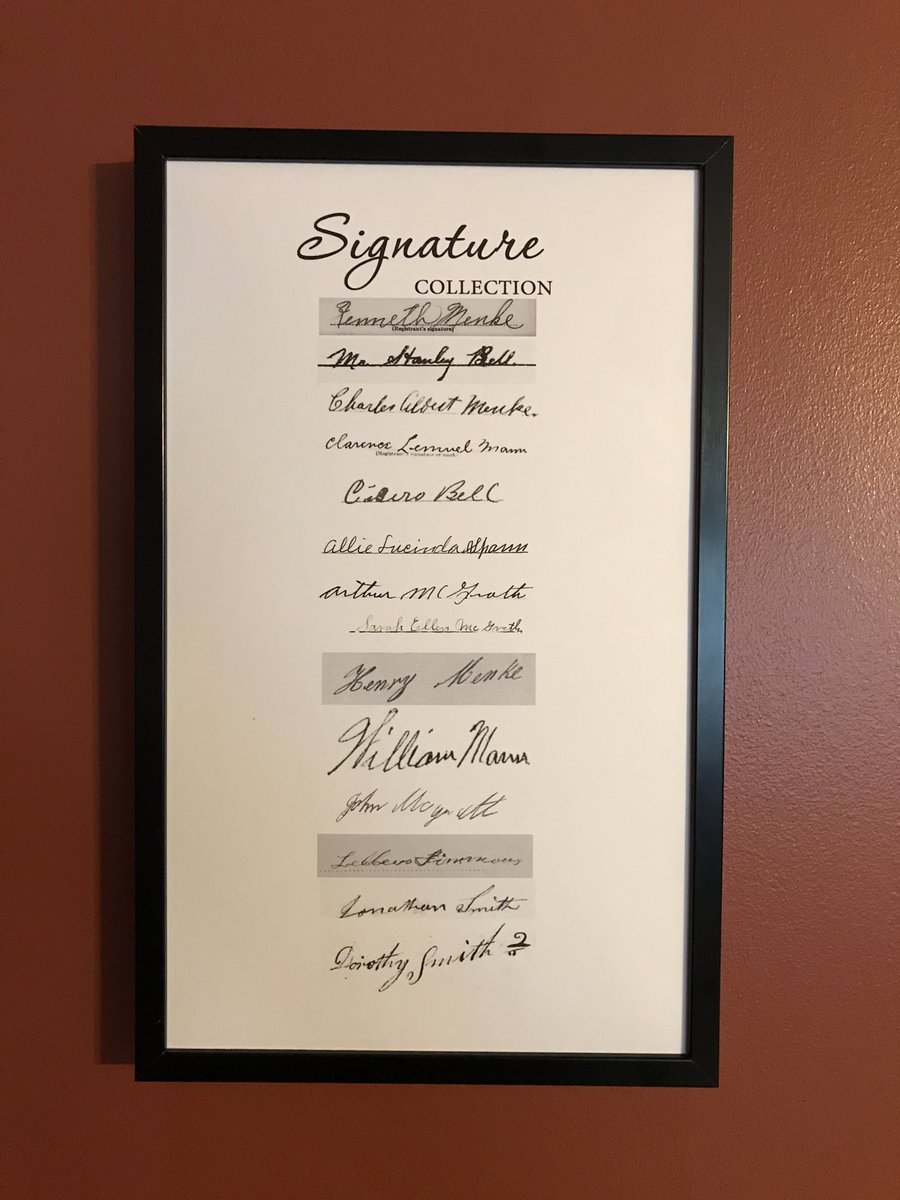 nebraskalaurama's tweet image. Pretty happy with the way this turned out. A collection of my #Ancestors signatures. #Genealogy #FamilyHistory #DIY