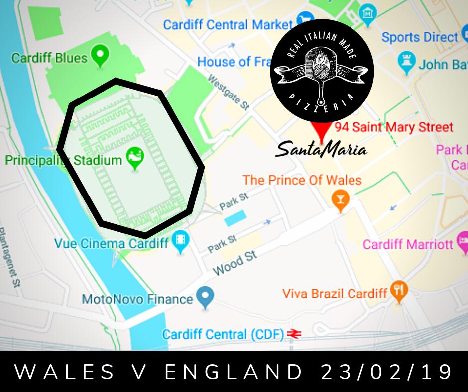 Not long now until the <a href="/SixNationsRugby/">Guinness Men's Six Nations</a> match on Saturday. Check out how close we are to all the action at <a href="/principalitysta/">Principality Stadium</a> - we're in kicking distance! Why not pop in for some fresh authentic Italian food before kick off at 4.45pm... #italianfood #cardiff #santamariacardiff
