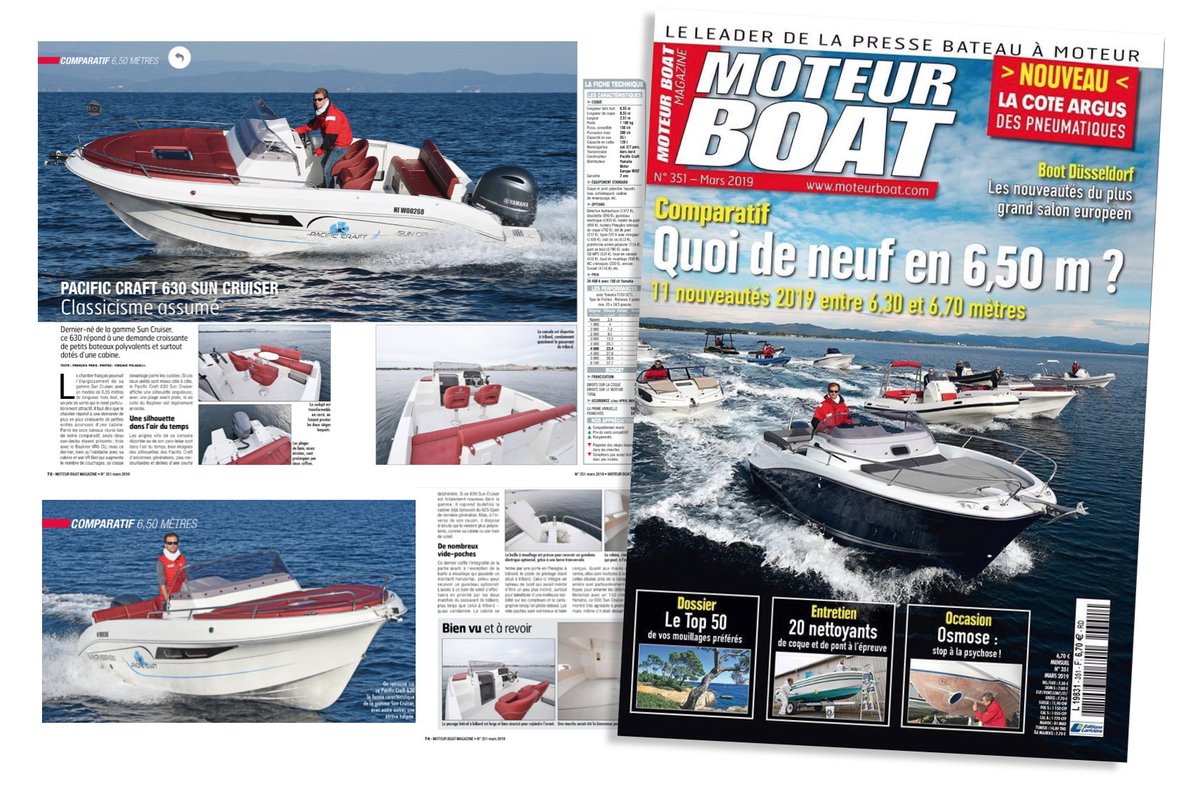 YamahaMarineFr's tweet photo. Tous en kiosque ! Le nouveau #PacificCraft 630 Sun Cruiser est à l’essai dans le dernier numéro de Moteur Boat magazine (n°351 - Mars 2019). https://t.co/SpqxOCpT9C