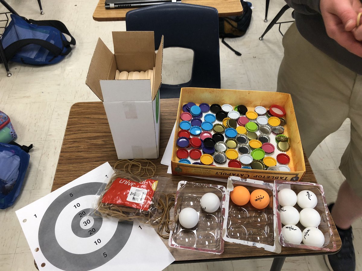 MagistraRoy's tweet photo. Today in #RomanTechnology class, catapults!! We started simple with a small depressor catapult build and then tested with targets. Tweaking and then more testing. #AncientSTEM https://t.co/E2QifbCTGY