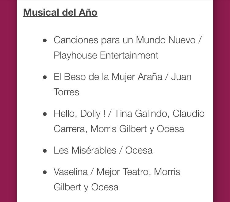 Gracias, @ACPT_Mex, por las 7 nominaciones para nuestro <a href="/besomujerarana/">El Beso de la Mujer Araña</a>, incluyendo Mejor Musical 2018. 🙌🏼