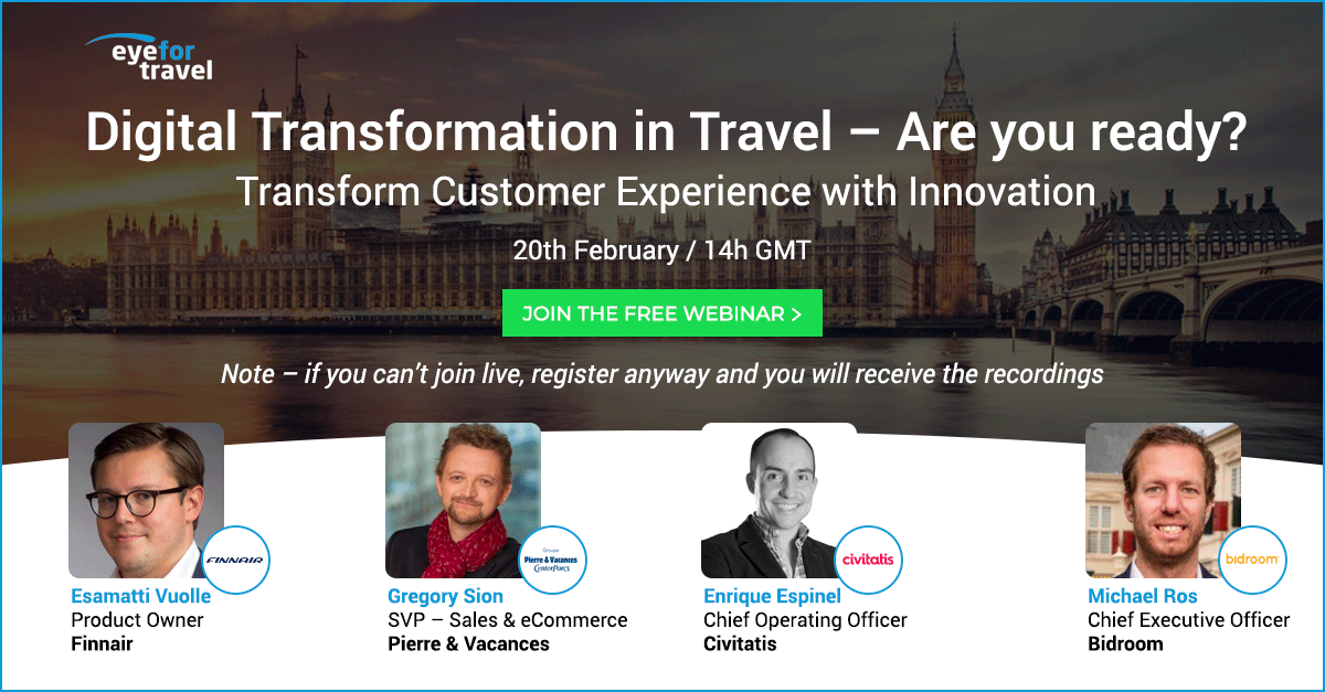 30% of travel companies consider digital transformation their biggest internal challenge for the coming year- <a href="/EyeforTravel/">Lester Bonham</a>  Join a panel of experts to discuss how to successfully integrate digital technologies. WEBINAR OPPORTUNITY 2/20 at 9am ET ow.ly/nmk750lL7IL