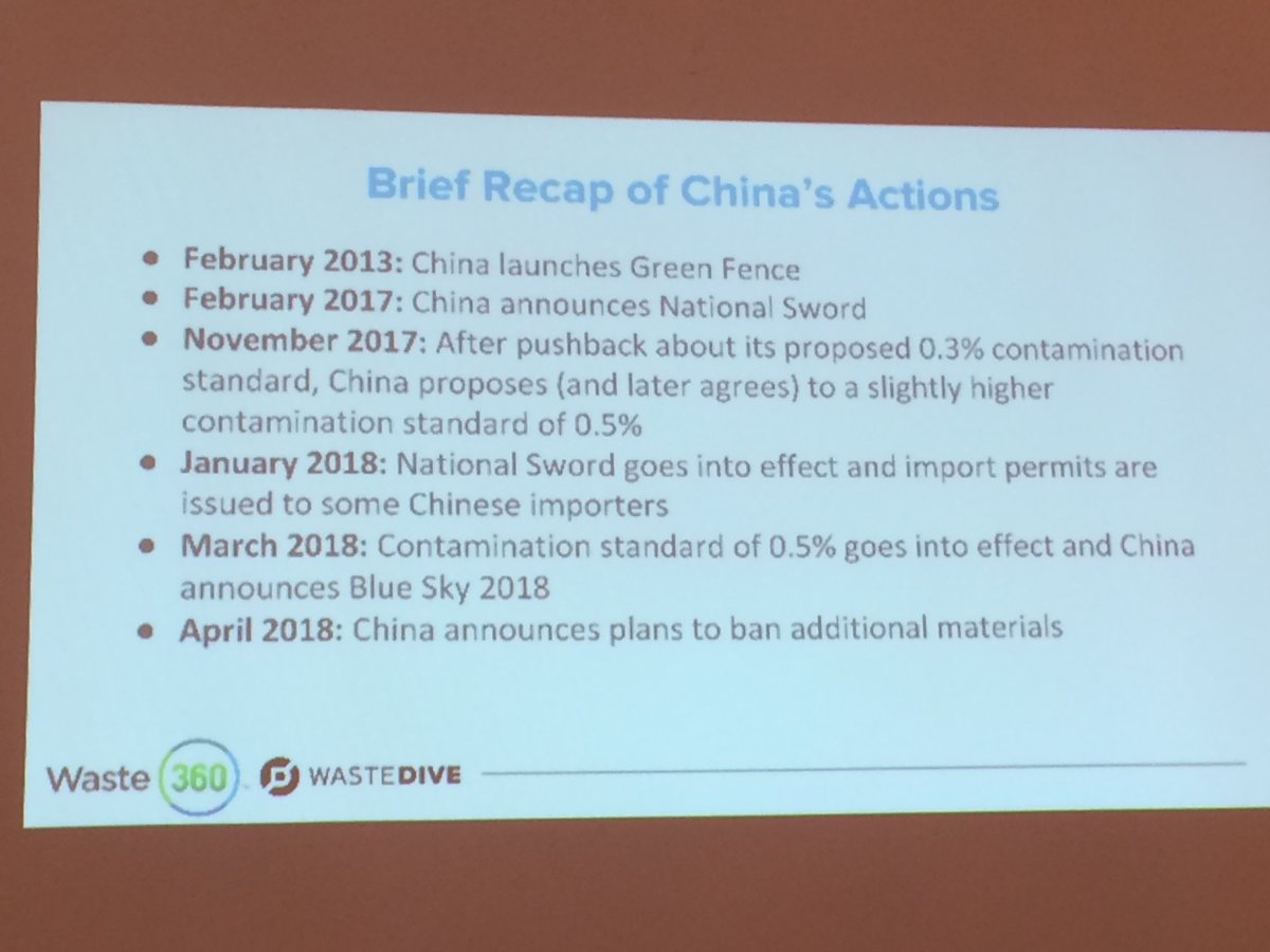Recap of how recycling markets have been hit by China’s National Sword offered by ⁦@ScrappyRecycler⁩ of ⁦@WasteDive⁩ at ⁦@ConnRecyclers⁩ today.  #china #nationalsword #recycling #recycling