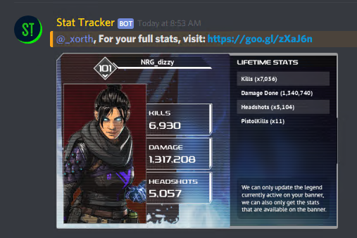 Apex Tracker Our Apexlegends Discord Bot Is Now Live Invite It To Your Server T Co Wsjfgcukk6 Help To See All The Commands T Co Gbkzajgy34 Twitter