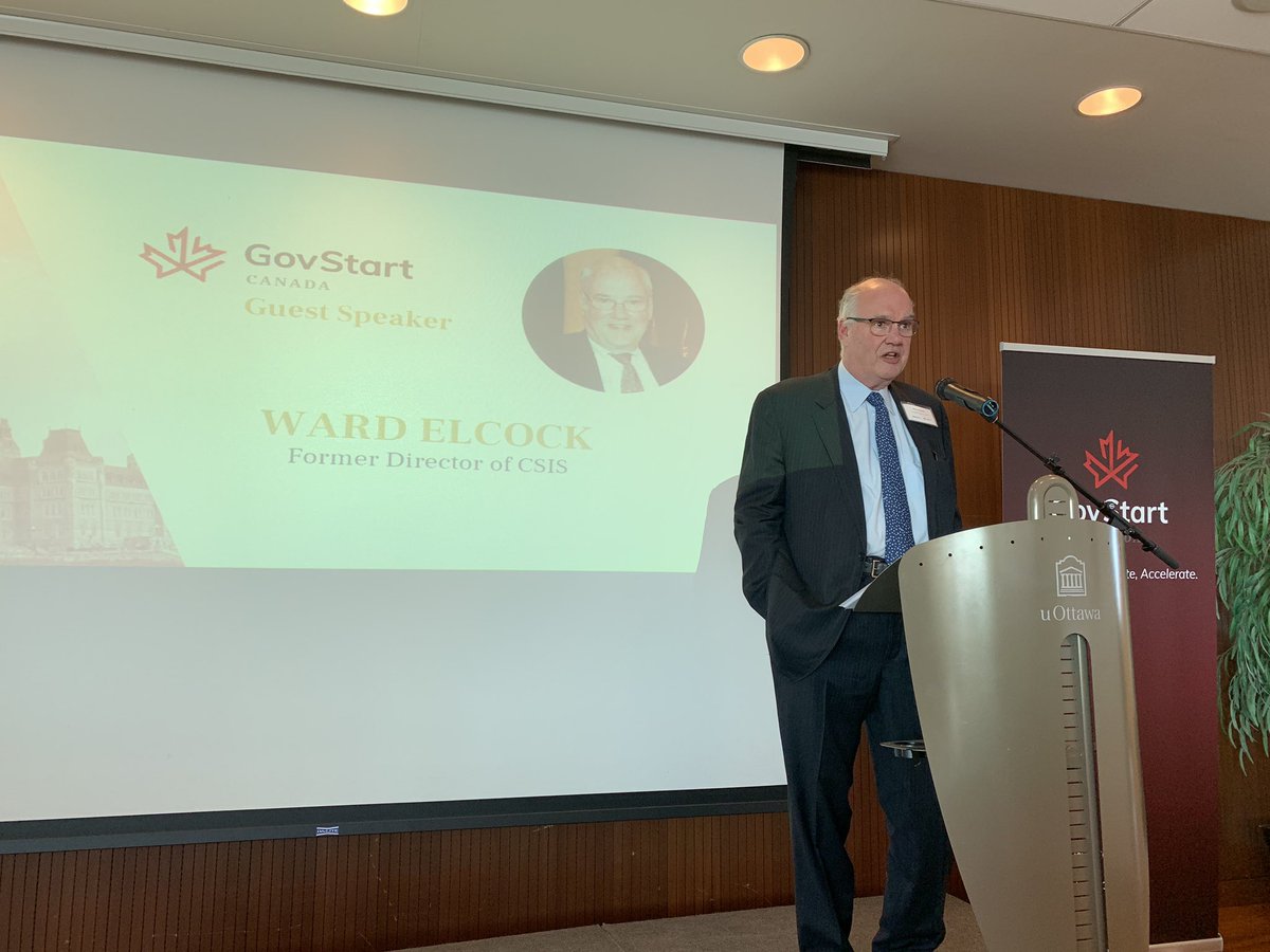 govstartcan's tweet photo. Speaking about National Security, Ward Elcock, Former director of #CSIS, highlights the difficulties &amp; nuances of forecasting the threats that Canada will face in the next century. #GSCyber2019 https://t.co/0jo1LvSZa2