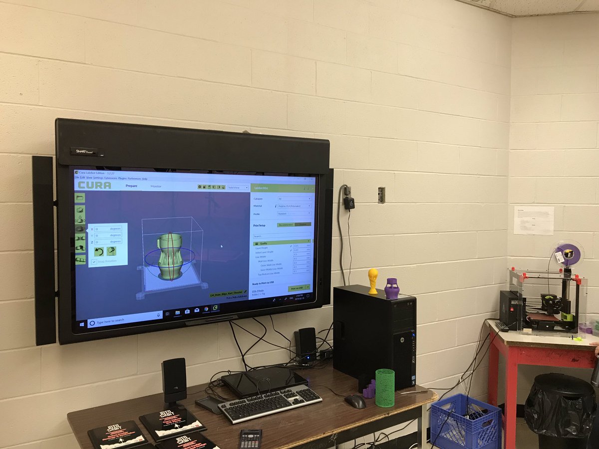 The MDJH 3D printer in action in our MakerSpace. Thanks to <a href="/cfs_nl/">Computers for Schools NL</a> for the SmartBoard and the PC to make it all work!