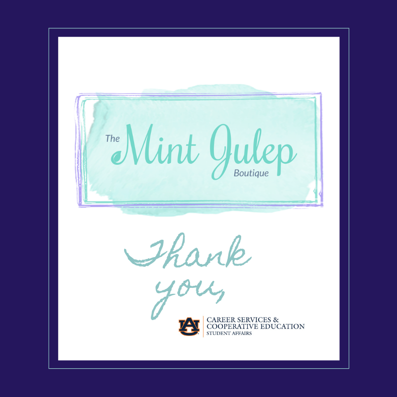 We want to thank our newest community partner, <a href="/shopthemintUSA/">Mint Julep Boutique</a> for their generous contributions to the Campus Career Closet. The clothing racks and hangers will assist in displaying our clothing effectively for student visits!