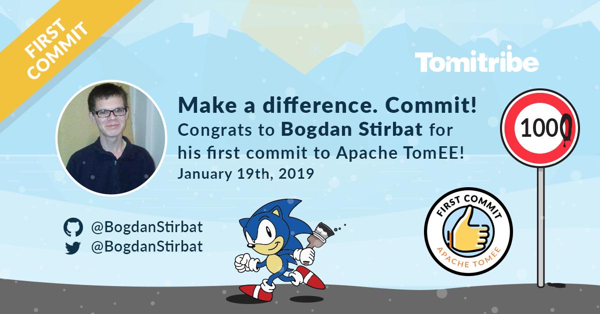 tomitribe's tweet photo. #FirstTomEECommit ! Thanks Bogdan @BogdanStirbat for your first commit on @ApacheTomEE. Bogdan is a Developer from Bucharest, Romania. Checkout his blog! https://t.co/9pnzVi2j23
#opensource #java #tomee https://t.co/PbfbX1Y3dp