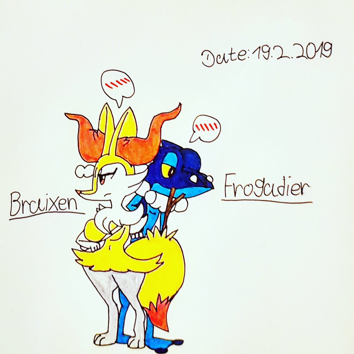DarjaMolinaro's tweet photo. #braixen #frogadier #pokemon #braixenxfrogadier #standbehind #blushing #pokestarters #kalosstarters #cute #kawaii #myart https://t.co/dLaYeytHHi