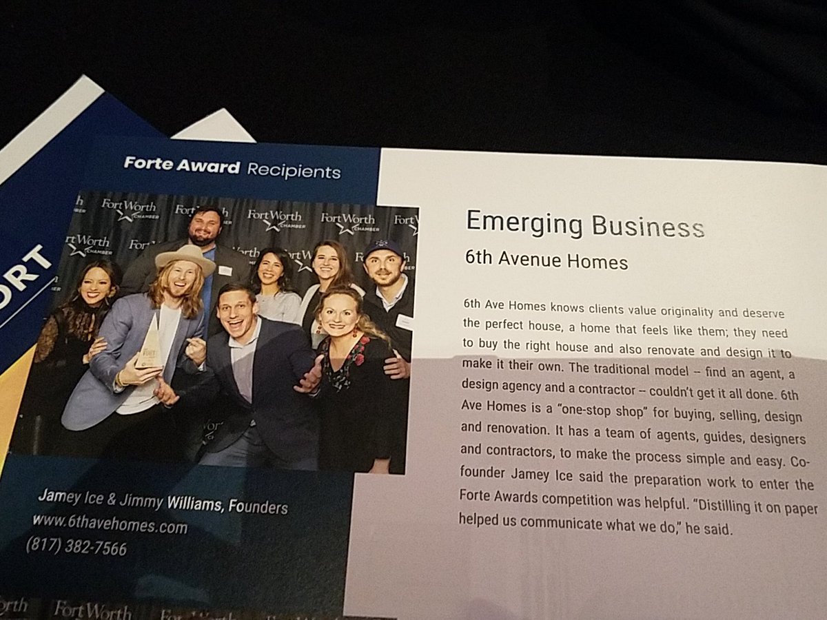 FTWChamber's tweet photo. Congrats to @jameyice and Jimmy Williams with 6th Ave Homes for receiving the Chamber's Grand Forte award for small business excellence! #ForteAwards #WorthTheWork https://t.co/ROWOT0hBbL