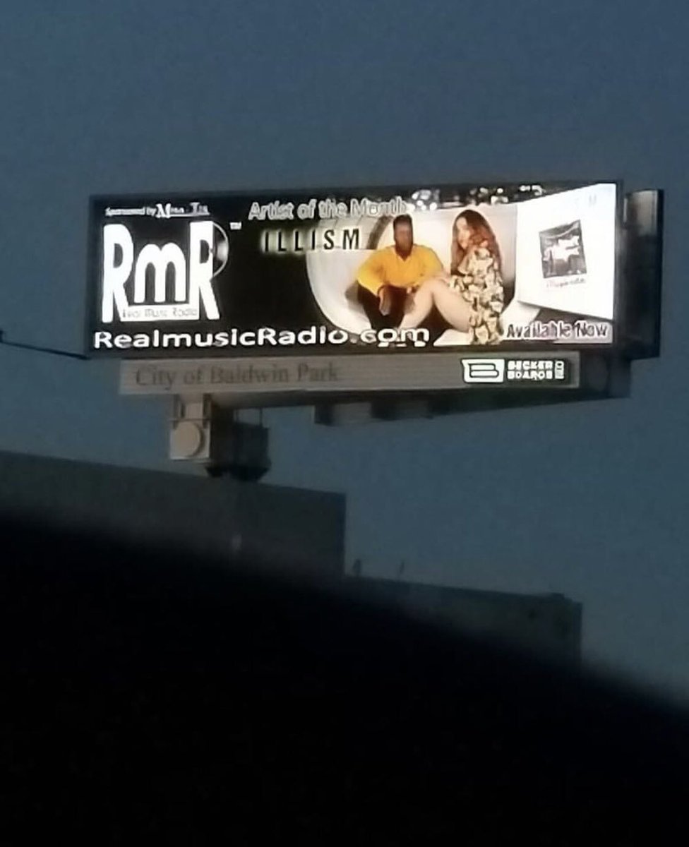iLLismMusic's tweet photo. LOOK MAMA WE MADE IT!
We have been blessed with the opportunity to be #RealMusicRadio artist of the month! They have been showing us much love and support. This billboard is in Baldwin Park, CA on top of the Harley Davidson Store. Huge THANK YOU to #RealMusicRadio 👑🙌🏾🙌🏽 https://t.co/PXqDOD0jEf