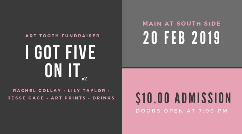 Wednesday night, swing on over to see our friends in <a href="/ArtToothFW/">Art Tooth</a> 🦷 at MASS/Main at South Side for "I Got Five On It: An Art Tooth Fundraiser" &amp; maybe win some cool local swag. Bonus!   

Event Info: facebook.com/events/3732119…